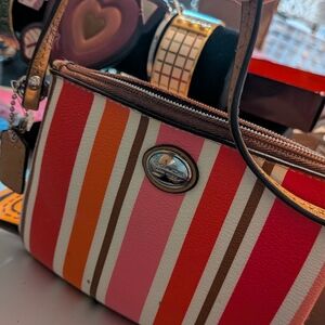 Coach Striped Wristlet in Pink, Orange, Red, Brown & Cream